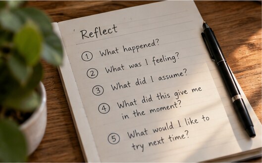 What happened? What was I feeling? What did I assume? What did this give me in the moment? What would I like to try next time?